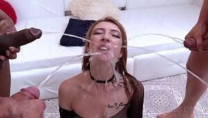 Halloween with Chanel Smooch DP, pee guzzling and facial jizz flow NF046